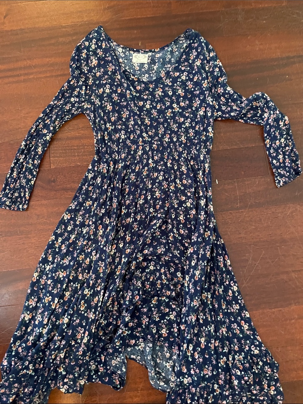 Mia Joy Navy Floral Long Sleeve dress with Pink and Cream flowers